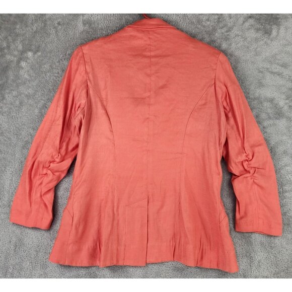 Esley Jacket Womens Medium Coral Linen One Button Cinched Long Sleeve Blazer - Picture 2 of 10